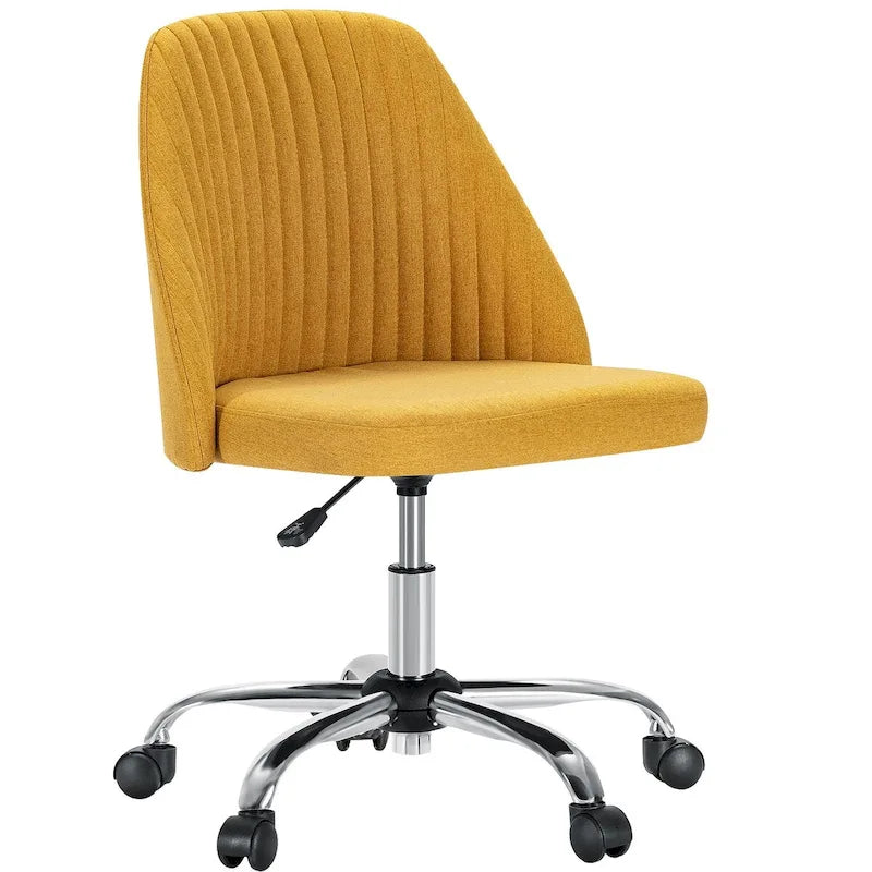 Chaise de bureau sans accoudoirs avec roulettes, pivotante et réglable, idéale pour les petits espaces.