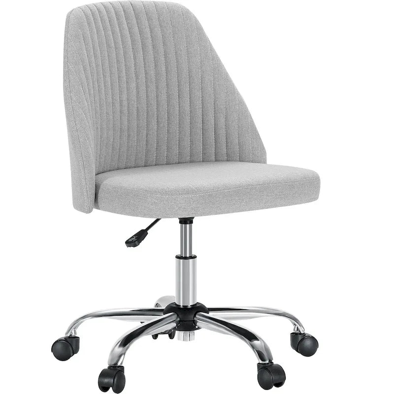 Chaise de bureau sans accoudoirs avec roulettes, pivotante et réglable, idéale pour les petits espaces.