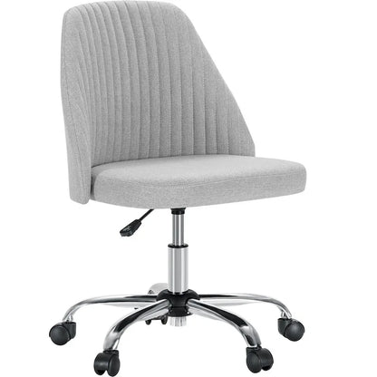 Chaise de bureau sans accoudoirs avec roulettes, pivotante et réglable, idéale pour les petits espaces.