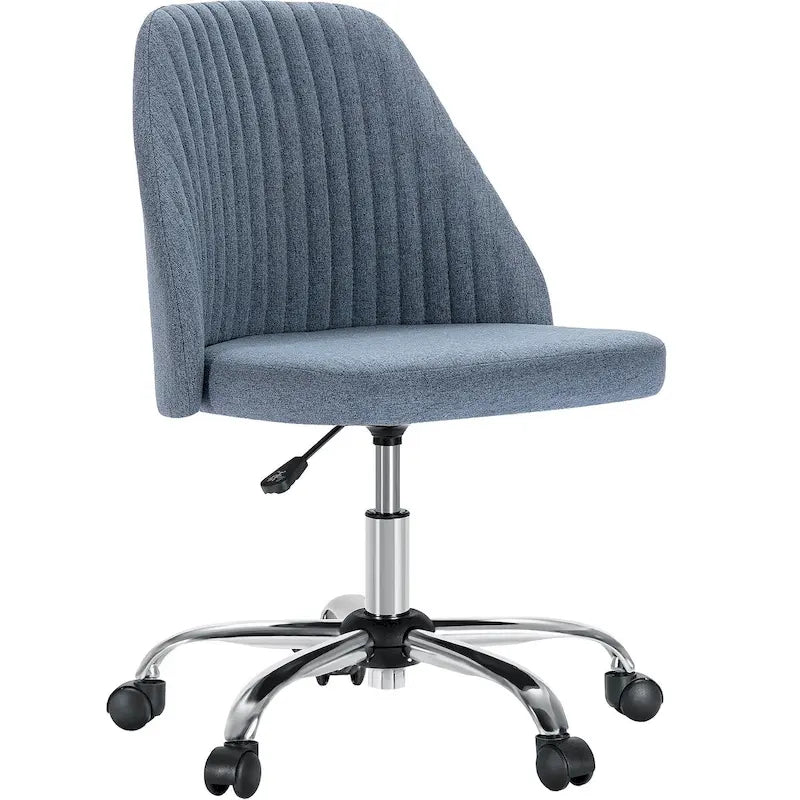 Chaise de bureau sans accoudoirs avec roulettes, pivotante et réglable, idéale pour les petits espaces.