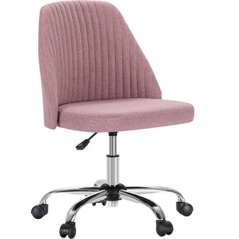 Chaise de bureau sans accoudoirs avec roulettes, pivotante et réglable, idéale pour les petits espaces.