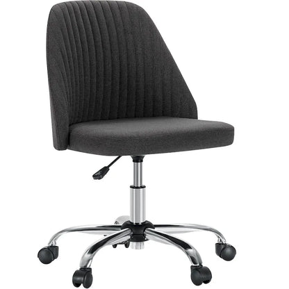 Chaise de bureau sans accoudoirs avec roulettes, pivotante et réglable, idéale pour les petits espaces.
