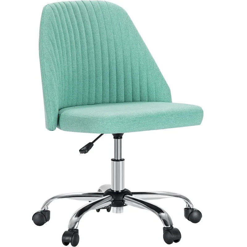 Chaise de bureau sans accoudoirs avec roulettes, pivotante et réglable, idéale pour les petits espaces.