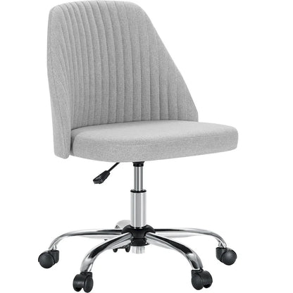 Chaise de bureau sans accoudoirs avec roulettes, pivotante et réglable, idéale pour les petits espaces.