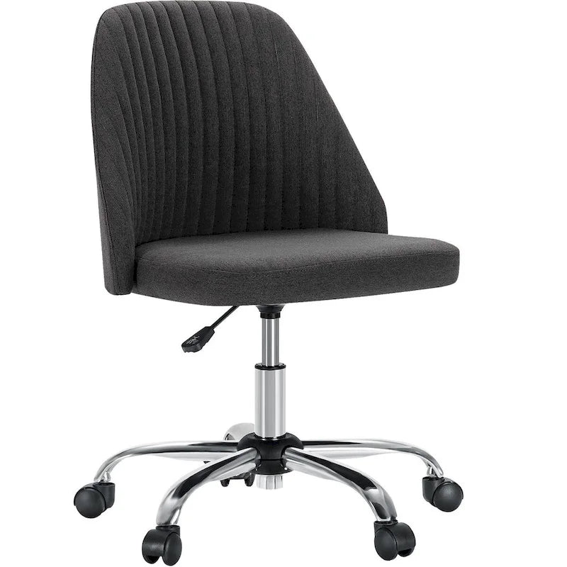 Chaise de bureau sans accoudoirs avec roulettes, pivotante et réglable, idéale pour les petits espaces.