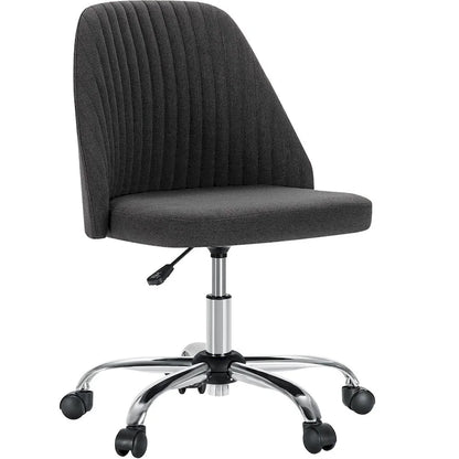Chaise de bureau sans accoudoirs avec roulettes, pivotante et réglable, idéale pour les petits espaces.