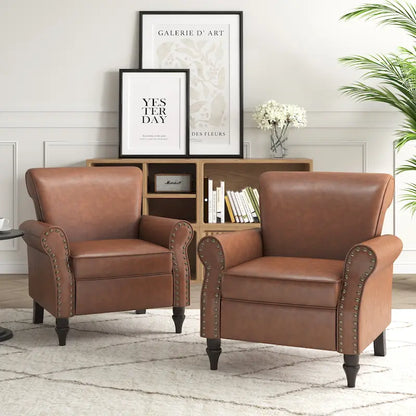 Fauteuil d'appoint en polyuréthane avec accoudoirs roulés et garniture cloutée (lot de 2)