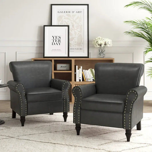 Fauteuil d'appoint en polyuréthane avec accoudoirs roulés et garniture cloutée (lot de 2)