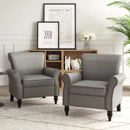 Fauteuil d'appoint en polyuréthane avec accoudoirs roulés et garniture cloutée (lot de 2)
