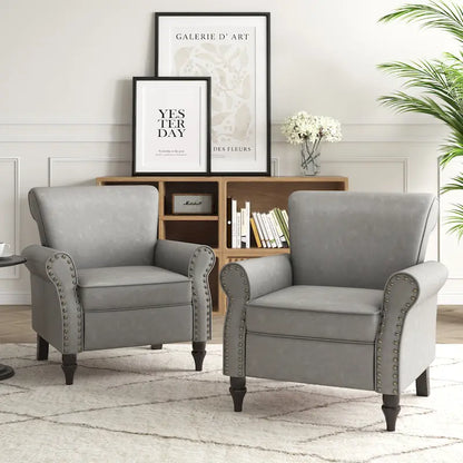 Fauteuil d'appoint en polyuréthane avec accoudoirs roulés et garniture cloutée (lot de 2)