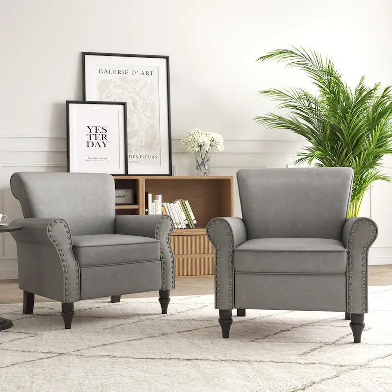 Fauteuil d'appoint en polyuréthane avec accoudoirs roulés et garniture cloutée (lot de 2)