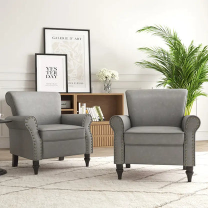 Fauteuil d'appoint en polyuréthane avec accoudoirs roulés et garniture cloutée (lot de 2)