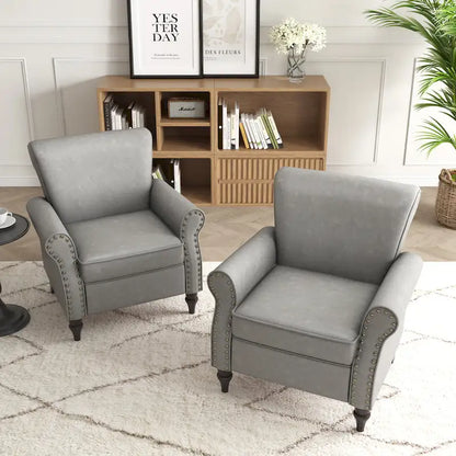 Fauteuil d'appoint en polyuréthane avec accoudoirs roulés et garniture cloutée (lot de 2)