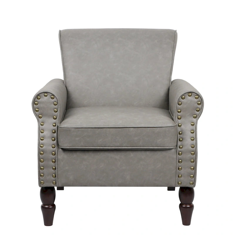 Fauteuil d'appoint en polyuréthane avec accoudoirs roulés et garniture cloutée (lot de 2)