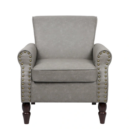 Fauteuil d'appoint en polyuréthane avec accoudoirs roulés et garniture cloutée (lot de 2)