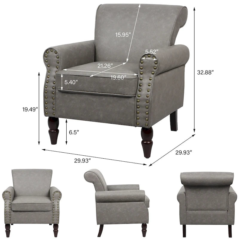 Fauteuil d'appoint en polyuréthane avec accoudoirs roulés et garniture cloutée (lot de 2)