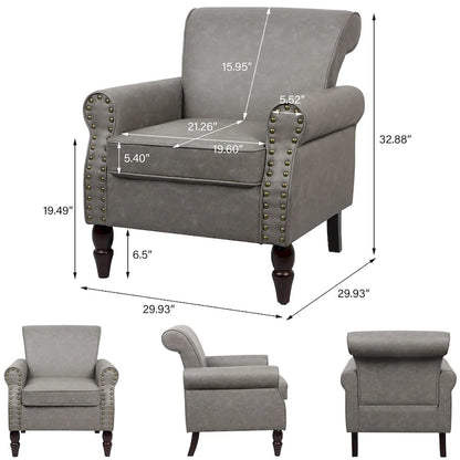 Fauteuil d'appoint en polyuréthane avec accoudoirs roulés et garniture cloutée (lot de 2)