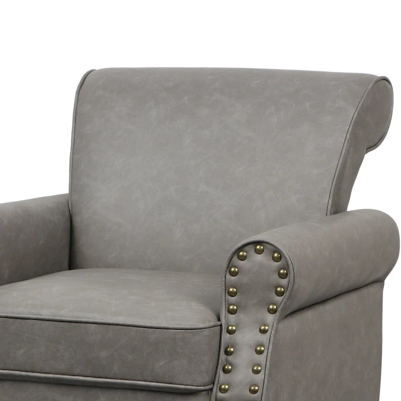 Fauteuil d'appoint en polyuréthane avec accoudoirs roulés et garniture cloutée (lot de 2)
