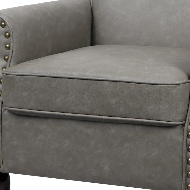 Fauteuil d'appoint en polyuréthane avec accoudoirs roulés et garniture cloutée (lot de 2)