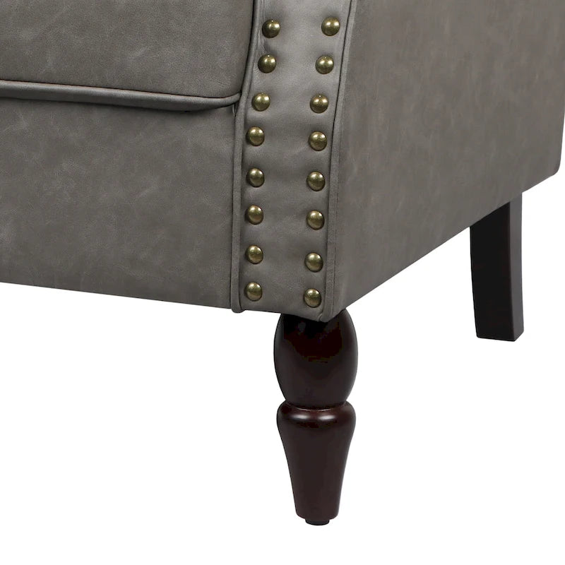 Fauteuil d'appoint en polyuréthane avec accoudoirs roulés et garniture cloutée (lot de 2)