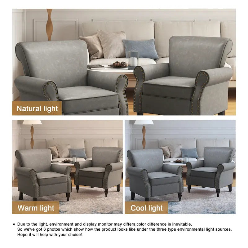 Fauteuil d'appoint en polyuréthane avec accoudoirs roulés et garniture cloutée (lot de 2)