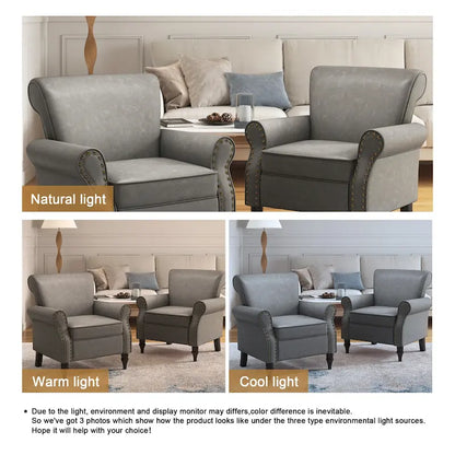 Fauteuil d'appoint en polyuréthane avec accoudoirs roulés et garniture cloutée (lot de 2)