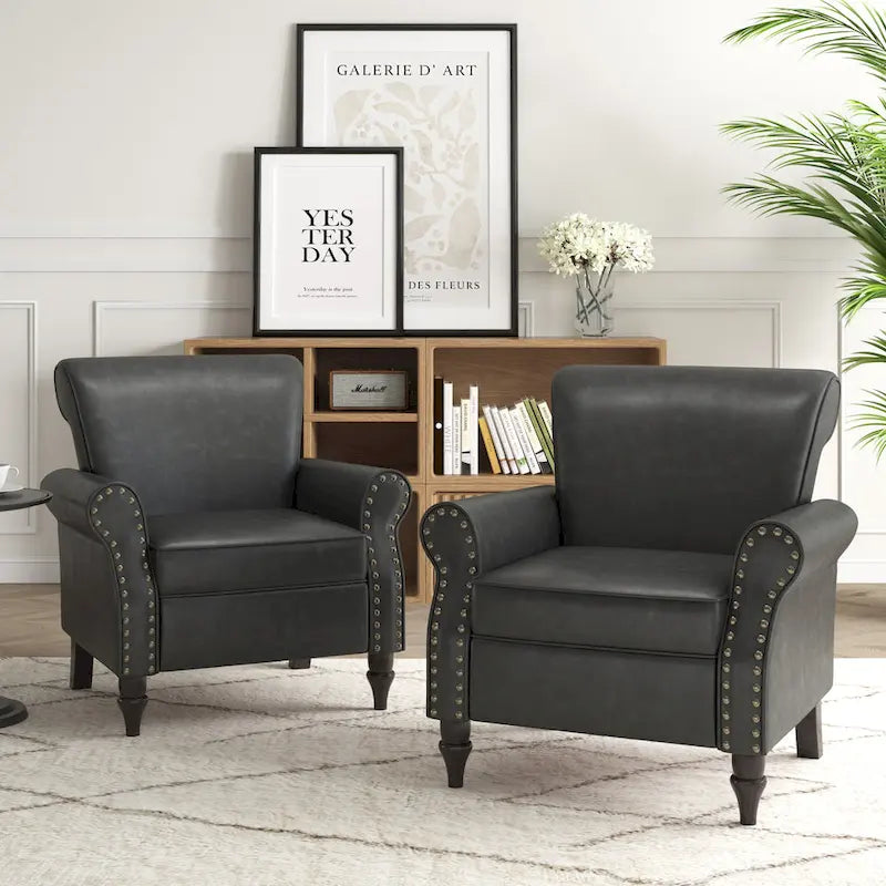 Fauteuil d'appoint en polyuréthane avec accoudoirs roulés et garniture cloutée (lot de 2)