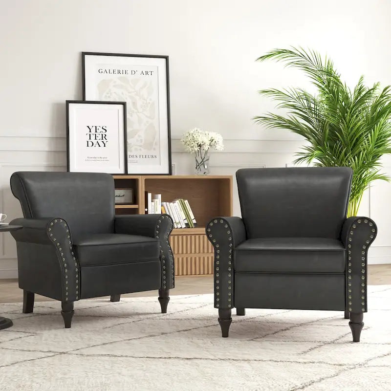 Fauteuil d'appoint en polyuréthane avec accoudoirs roulés et garniture cloutée (lot de 2)