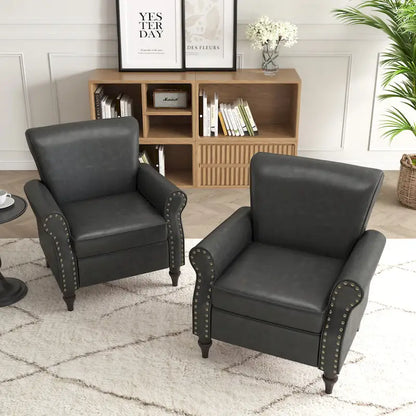 Fauteuil d'appoint en polyuréthane avec accoudoirs roulés et garniture cloutée (lot de 2)