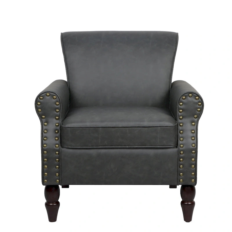 Fauteuil d'appoint en polyuréthane avec accoudoirs roulés et garniture cloutée (lot de 2)