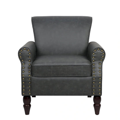 Fauteuil d'appoint en polyuréthane avec accoudoirs roulés et garniture cloutée (lot de 2)
