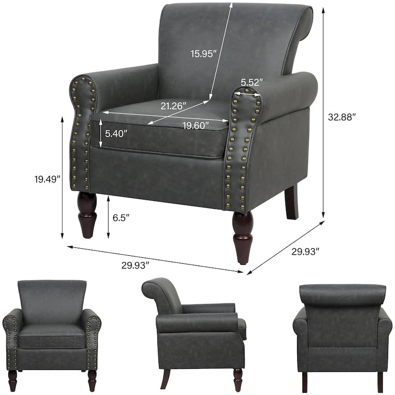 Fauteuil d'appoint en polyuréthane avec accoudoirs roulés et garniture cloutée (lot de 2)