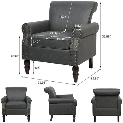 Fauteuil d'appoint en polyuréthane avec accoudoirs roulés et garniture cloutée (lot de 2)