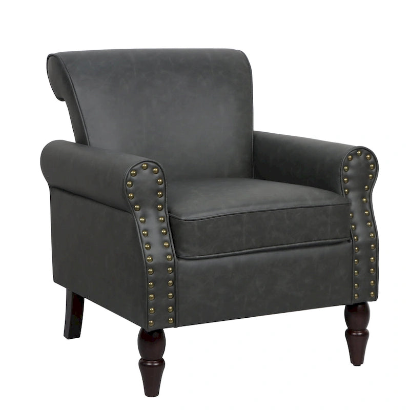 Fauteuil d'appoint en polyuréthane avec accoudoirs roulés et garniture cloutée (lot de 2)