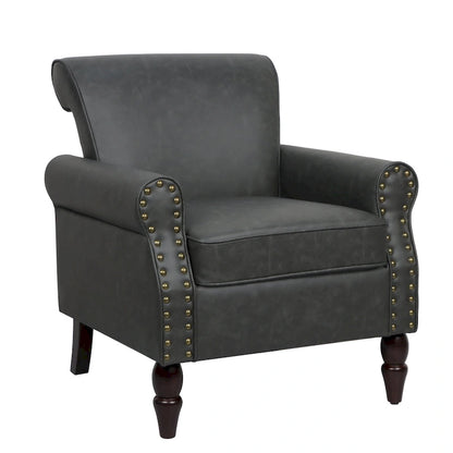Fauteuil d'appoint en polyuréthane avec accoudoirs roulés et garniture cloutée (lot de 2)