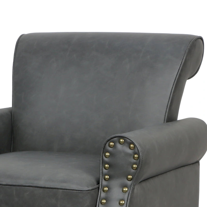 Fauteuil d'appoint en polyuréthane avec accoudoirs roulés et garniture cloutée (lot de 2)