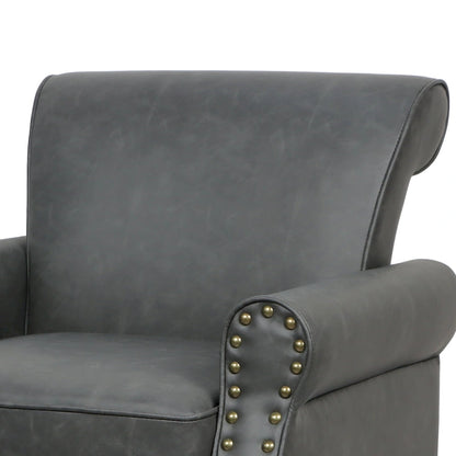 Fauteuil d'appoint en polyuréthane avec accoudoirs roulés et garniture cloutée (lot de 2)
