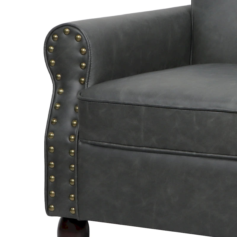 Fauteuil d'appoint en polyuréthane avec accoudoirs roulés et garniture cloutée (lot de 2)