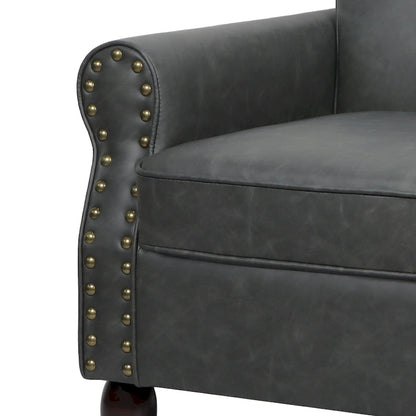 Fauteuil d'appoint en polyuréthane avec accoudoirs roulés et garniture cloutée (lot de 2)