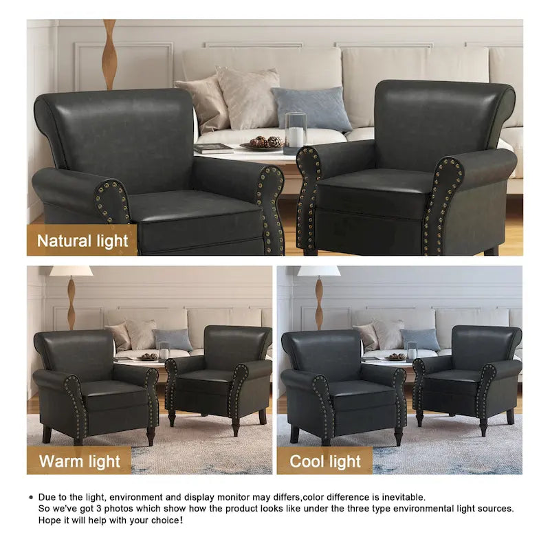 Fauteuil d'appoint en polyuréthane avec accoudoirs roulés et garniture cloutée (lot de 2)