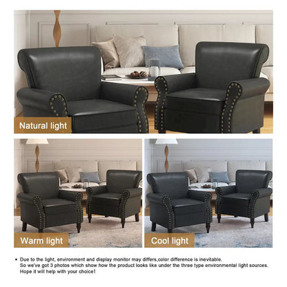 Fauteuil d'appoint en polyuréthane avec accoudoirs roulés et garniture cloutée (lot de 2)