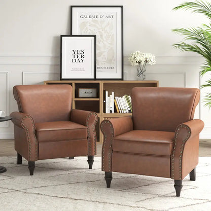 Fauteuil d'appoint en polyuréthane avec accoudoirs roulés et garniture cloutée (lot de 2)