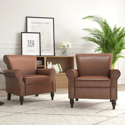 Fauteuil d'appoint en polyuréthane avec accoudoirs roulés et garniture cloutée (lot de 2)