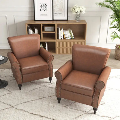 Fauteuil d'appoint en polyuréthane avec accoudoirs roulés et garniture cloutée (lot de 2)