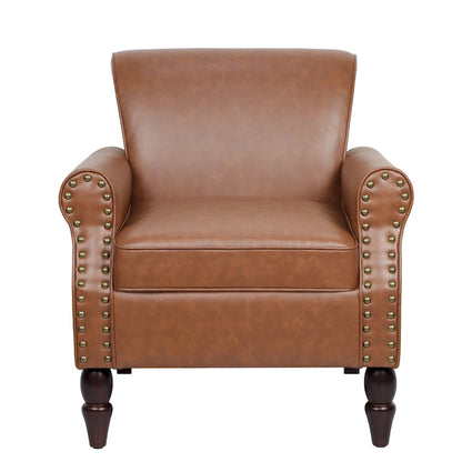 Fauteuil d'appoint en polyuréthane avec accoudoirs roulés et garniture cloutée (lot de 2)