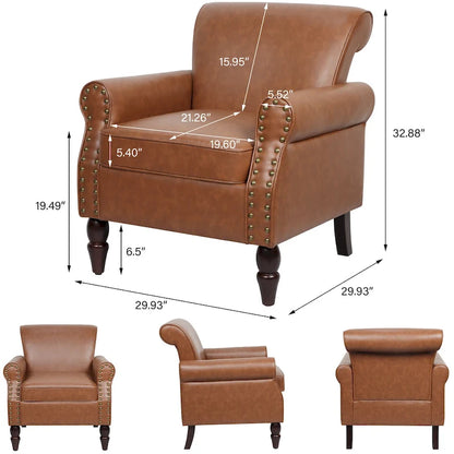 Fauteuil d'appoint en polyuréthane avec accoudoirs roulés et garniture cloutée (lot de 2)