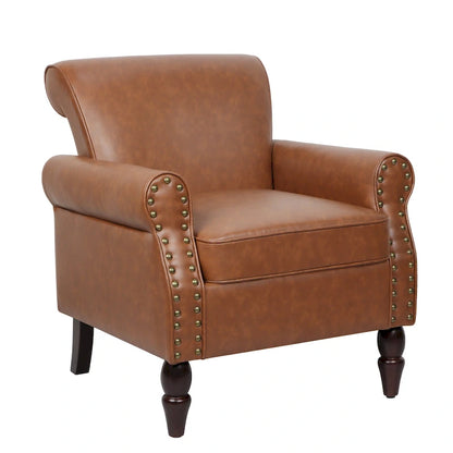 Fauteuil d'appoint en polyuréthane avec accoudoirs roulés et garniture cloutée (lot de 2)