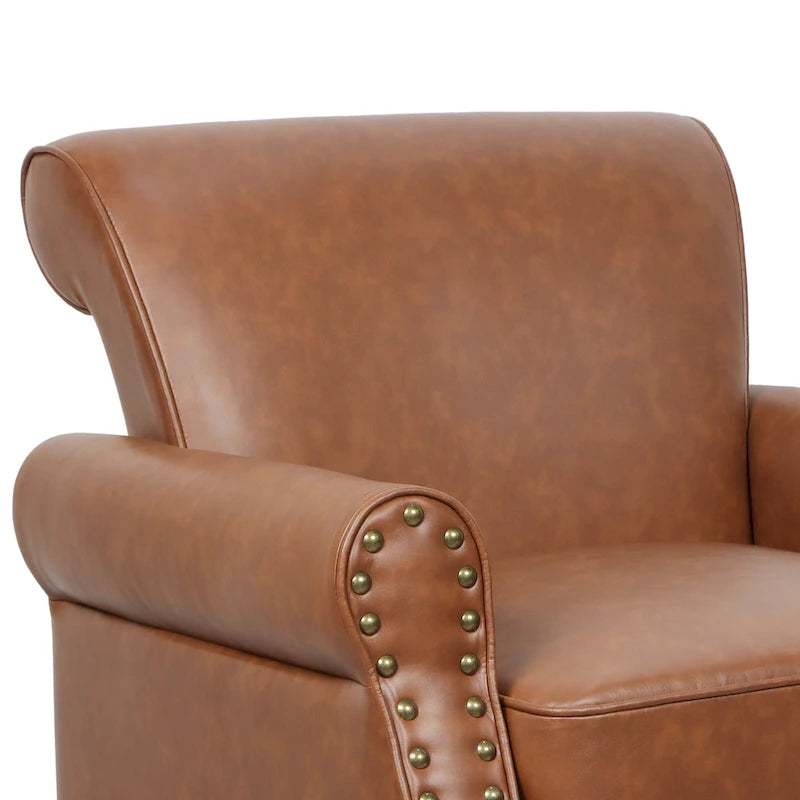 Fauteuil d'appoint en polyuréthane avec accoudoirs roulés et garniture cloutée (lot de 2)