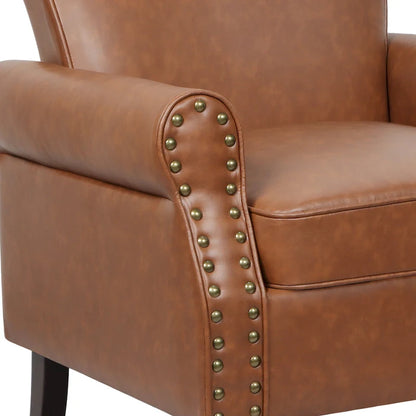 Fauteuil d'appoint en polyuréthane avec accoudoirs roulés et garniture cloutée (lot de 2)