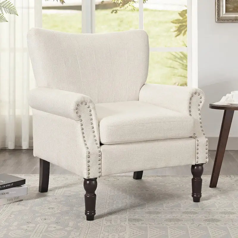 Fauteuil COZYMAN moderne en bois massif, revêtu de tissu/simili cuir, idéal pour le salon